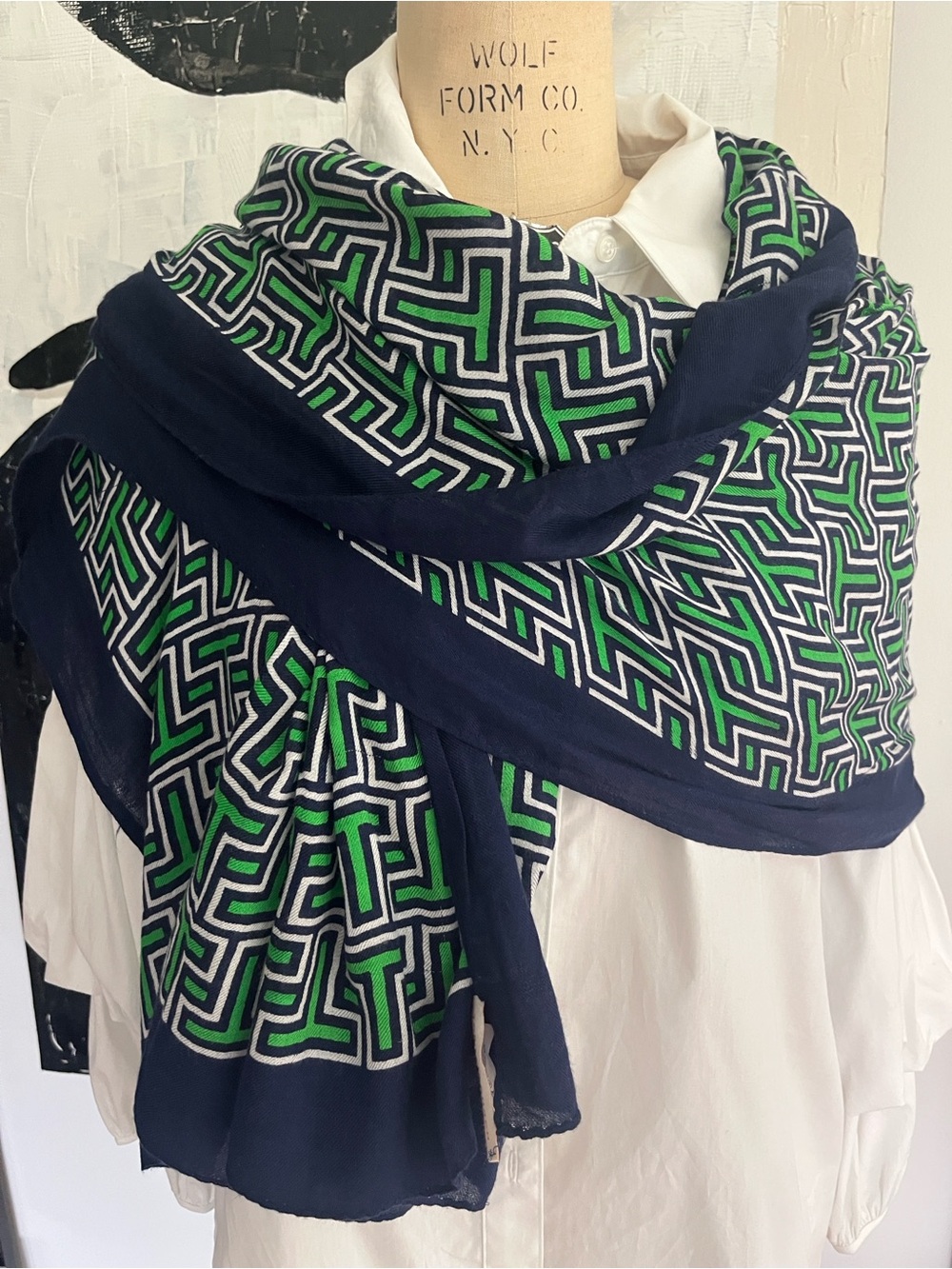 Tory Burch Navy, Green & White Geo Print Wrap